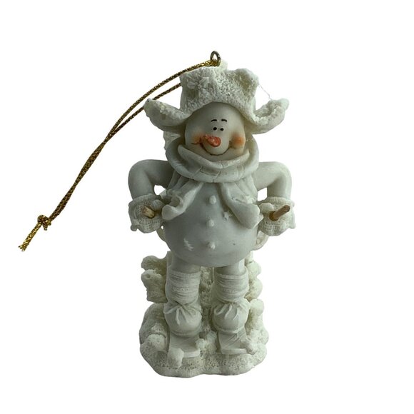 Vtg 2003 Don Mechanic Skiing Snowman 3.5" Ornament Christmas Winter Resin - Picture 1 of 5
